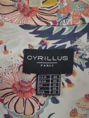 Cyrillus Floral Button-Up Shirt in Coral, Navy and Mint
